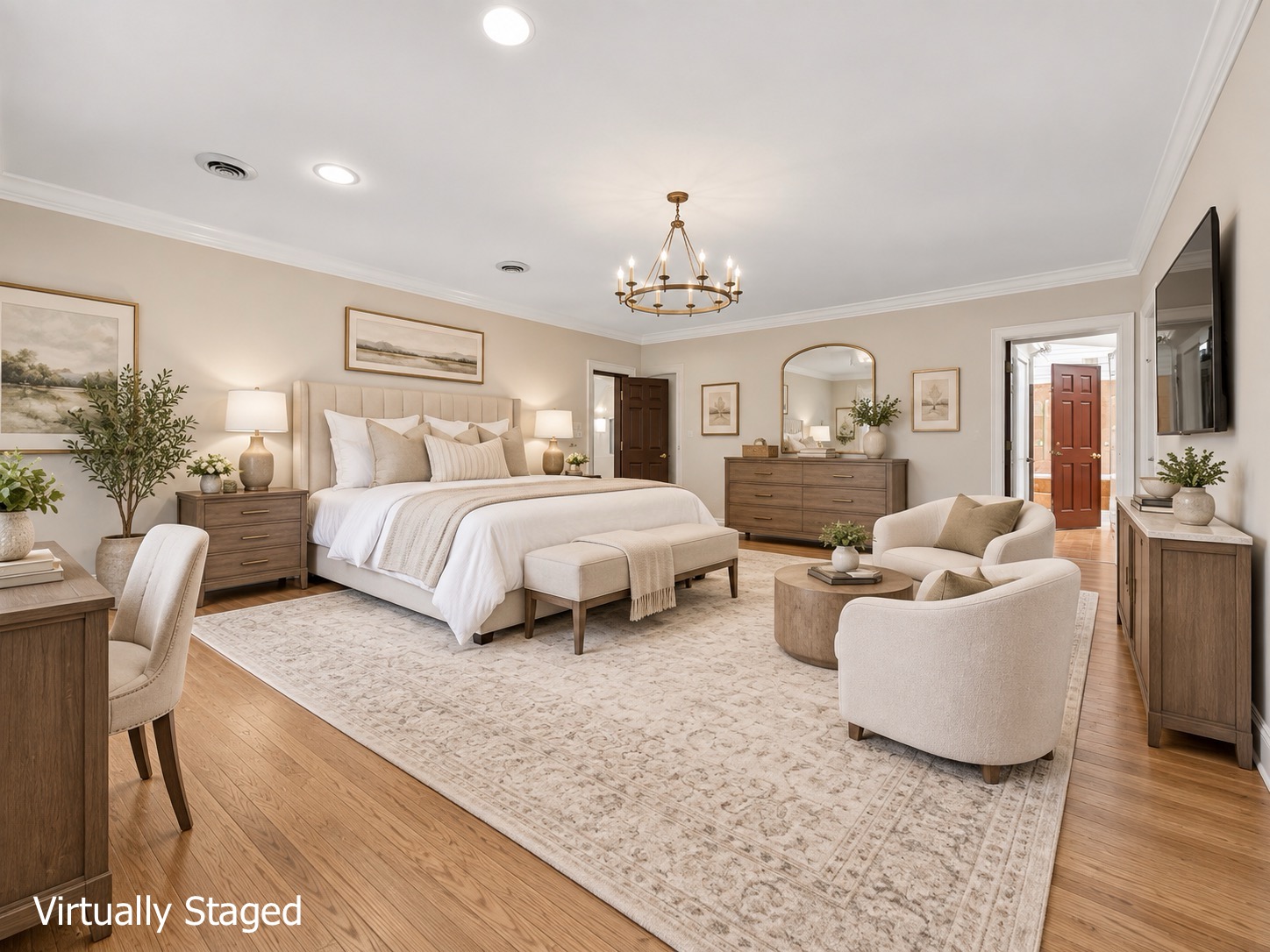 Virtually staged primary bedroom